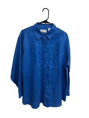 Westbound II 1X Blue Linen Button-Up Long Sleeve Shirt Minimalist Naturecore